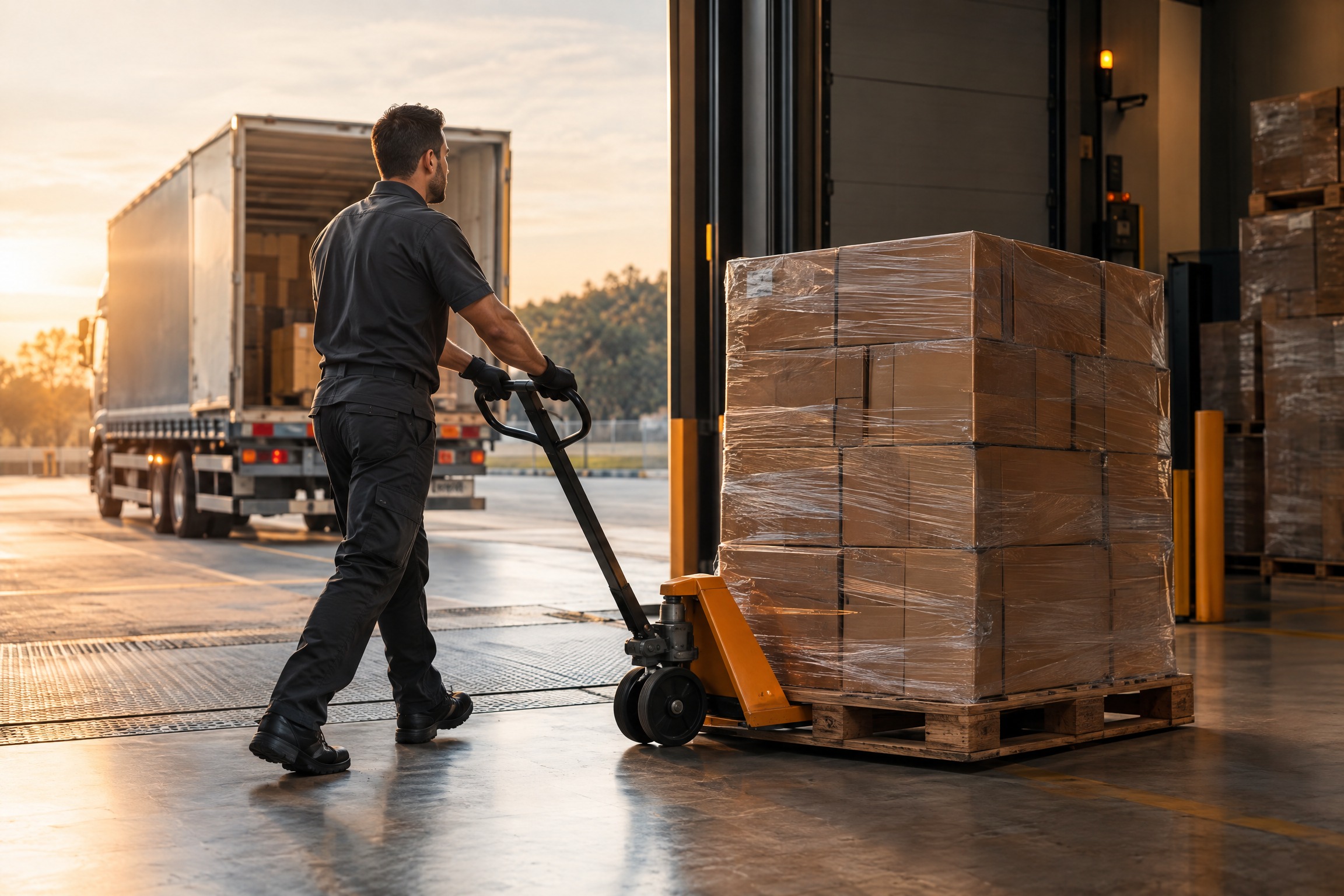 Entrega de produtos sendo conduzida para um caminhão